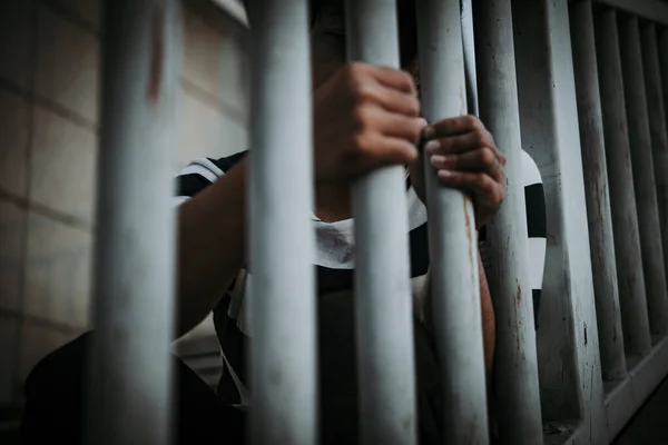 Hands Men Desperate Catch Iron Prison Prisoner Concept Thailand People — Stock Photo, Image