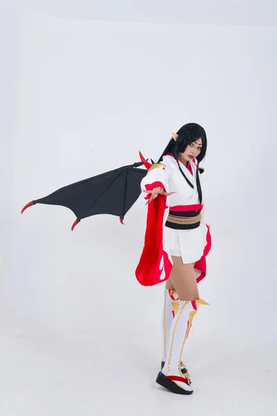 Portrait Beautiful Asian Girl Wear Cosplay Game Animation White Background — Stock Photo, Image