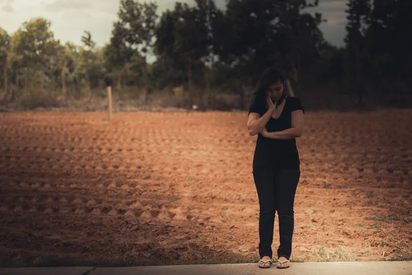 Asiático Menina Bonita Sentir Sozinho Floresta Sad Conceito Mulher Tailândia — Fotografia de Stock