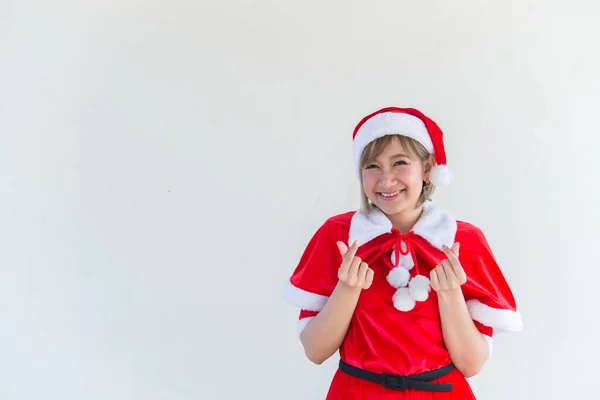 Beautiful Young Asian Woman Santa Claus Clothes White Background — Stock Photo, Image