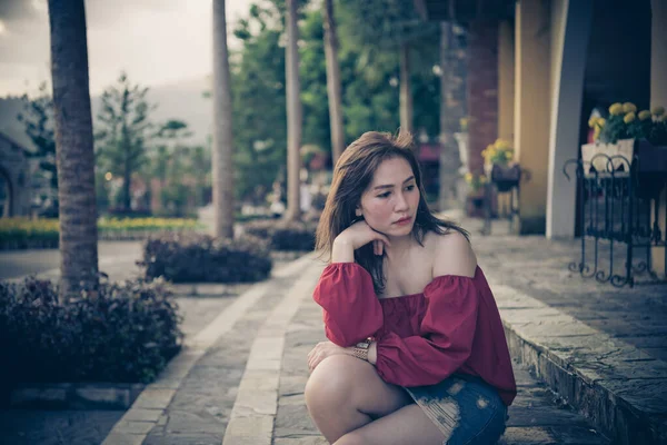Schöne Asiatische Frau Traurig Aus Liebe Thailand Mädchen Herzschmerz Von — Stockfoto