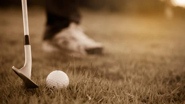 Asian Man Hand Hålla Golfklubb Solnedgången Thailand Människor Golfare Spela — Stockfoto