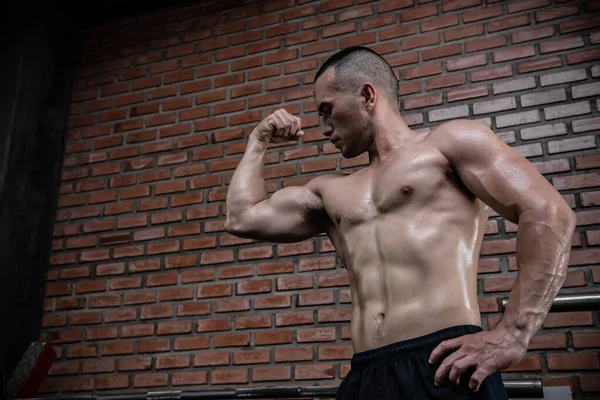 Retrato Homem Asiático Músculo Grande Ginásio Tailândia Pessoas Treino Para — Fotografia de Stock