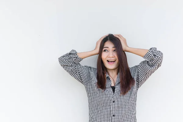 Gyönyörű Fiatal Ázsiai Boldog Fehér Háttér Szabad Lány Élvezni Mindent — Stock Fotó