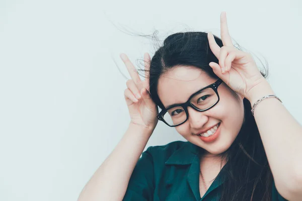 Közelről Gyönyörű Ázsiai Visel Szemüveget Thai Lány Nagyon Szép Pózol — Stock Fotó