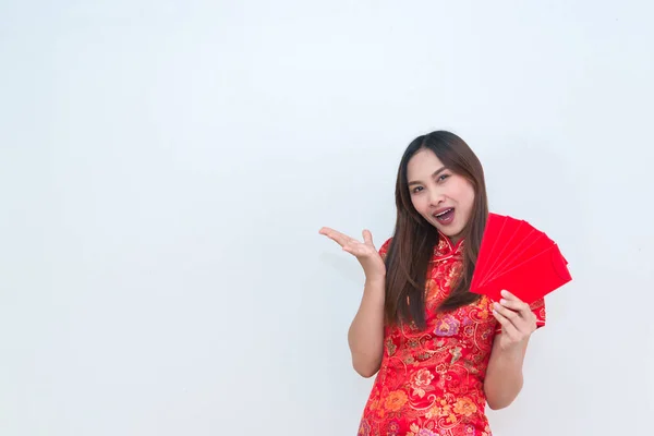 Porträt Einer Schönen Asiatin Cheongsam Kleid Thailändische Menschen Glückliches Chinesisches — Stockfoto