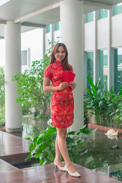 Portrait Two Beautiful Asian Women Cheongsam Dress Thailand People Happy — ストック写真