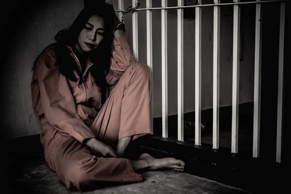 Hands Woman Desperate Catch Iron Prison Prisoner Concept Thailand People — ストック写真