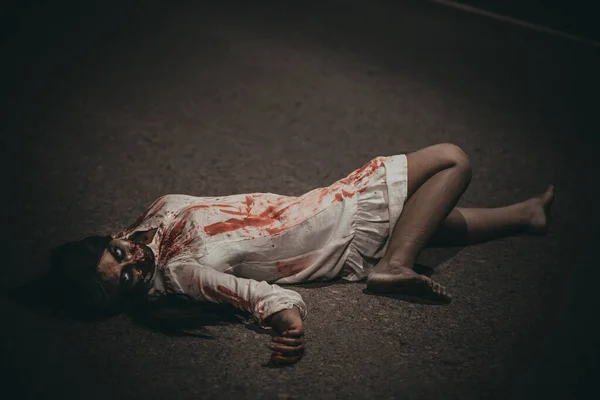 Portret Van Aziatische Vrouw Make Spook Gezicht Horror Scene Enge — Stockfoto