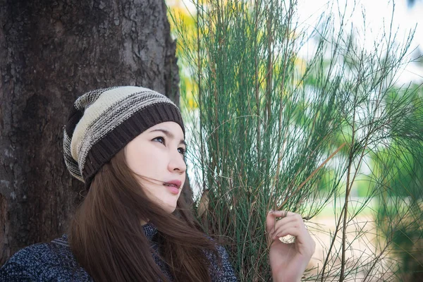 Retrato Bela Mulher Asiática Jovem Menina Inverno Retrato Tailândia Pessoas — Fotografia de Stock