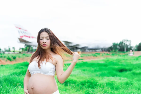 Portrait Jeune Asiatique Enceinte Femme — Photo