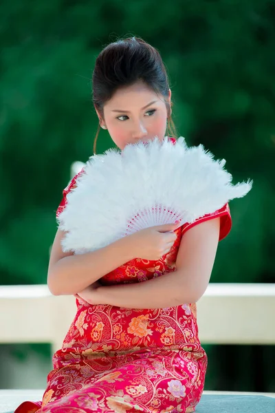 Portret Van Een Mooie Aziatische Vrouw Cheongsam Jurk Thailand Mensen — Stockfoto