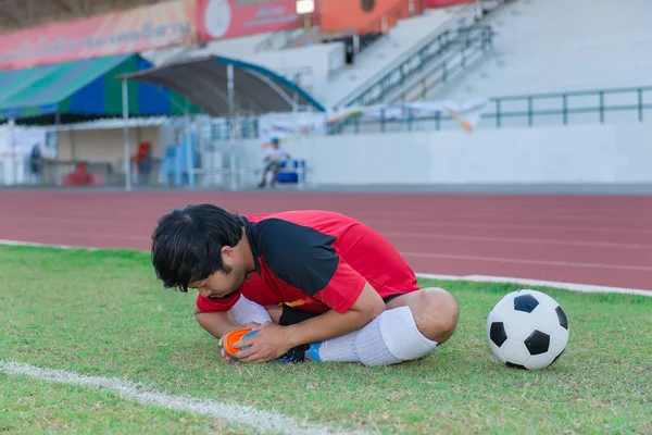 Portrait Footballeur Asiatique Échauffer Avant Grand Match Sur Terrain Thaïlande — Photo