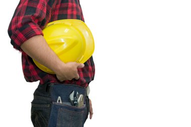 Beyaz arkaplan, Tayland halkı ve Larbor Günü konsepti üzerinde çalışan Asyalı teknisyen