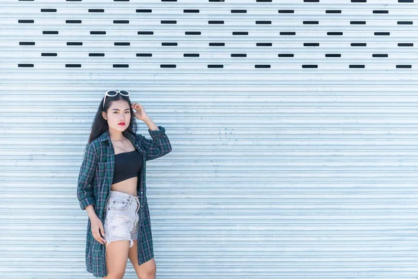 Retrato Bela Mulher Asiática Hipsters Menina Para Tirar Uma Foto — Fotografia de Stock