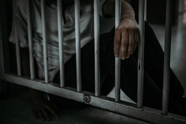 Hands Man Desperate Catch Iron Prison Prisoner Concept Thailand People — Stock Photo, Image