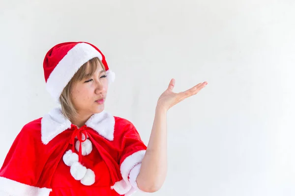 Beautiful Young Asian Woman Santa Claus Clothes White Background — Stock Photo, Image