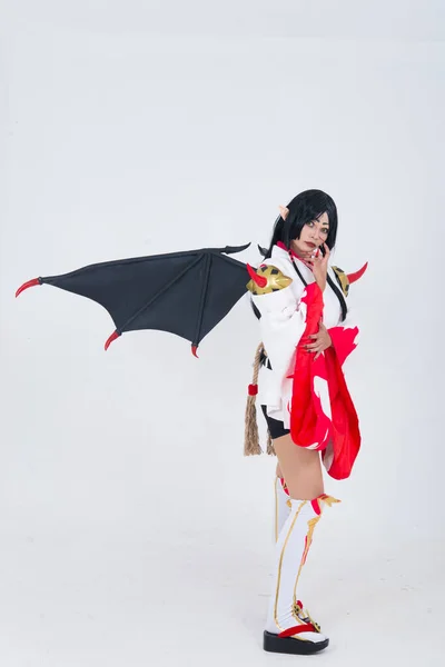 Portrait Beautiful Asian Girl Wear Cosplay Game Animation White Background — Stock Photo, Image