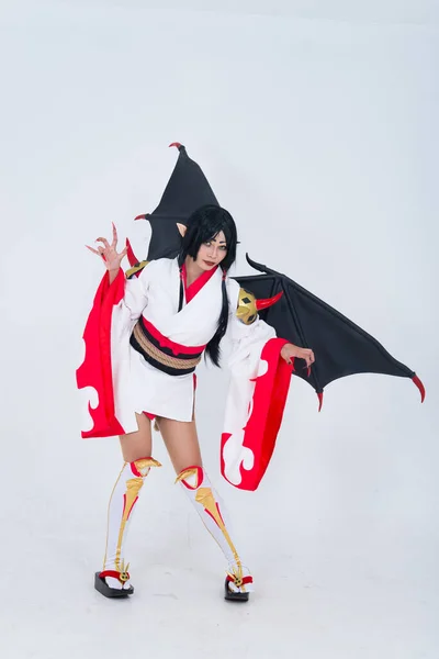 Portrait Beautiful Asian Girl Wear Cosplay Game Animation White Background — Stock Photo, Image