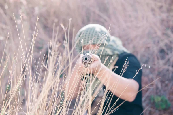 Soldiers Pointed Gun Enemy Selective Focus — Stock Photo, Image