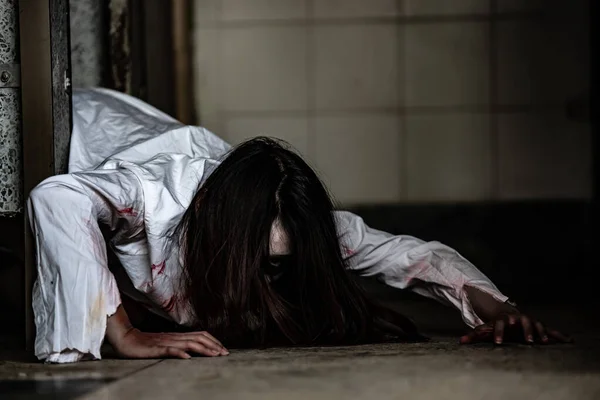 Retrato Mujer Asiática Conforman Cara Fantasma Con Sangre Escena Horror —  Fotos de Stock