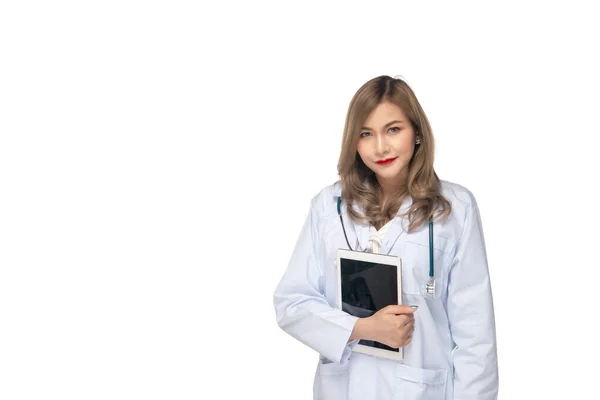 Portrét Mladé Ženy Lékař Bílém Pozadí Asijský Muž Thajsko Lidé — Stock fotografie