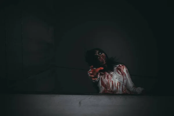 Retrato Mujer Asiática Conforman Cara Fantasma Escena Horror Fondo Miedo —  Fotos de Stock