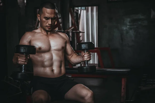 Retrato Hombre Asiático Gran Músculo Gimnasio Tailandia Personas Entrenamiento Para —  Fotos de Stock