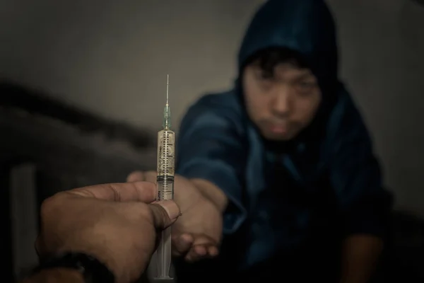 Give Heroin Addict Drug Just Say World Drug Day Concept — Stock Photo, Image