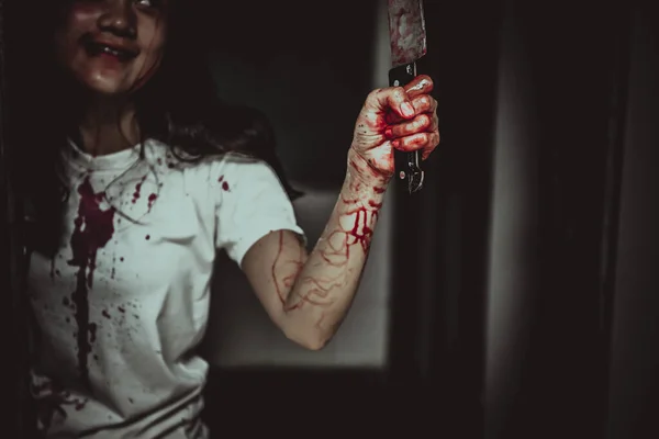 Hermosa Mujer Asiática Concepto Crimen Asesinato Sangre Cuerpo Escena Horror —  Fotos de Stock