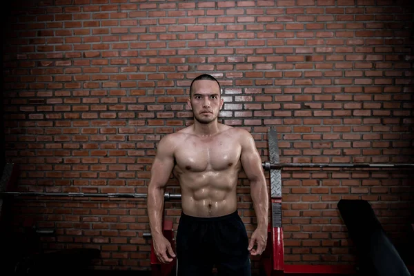 Retrato Hombre Asiático Gran Músculo Gimnasio Tailandia Personas Entrenamiento Para —  Fotos de Stock