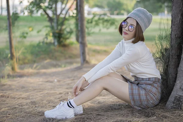 Retrato Bela Mulher Asiática Jovem Menina Inverno Retrato Tailândia Pessoas — Fotografia de Stock