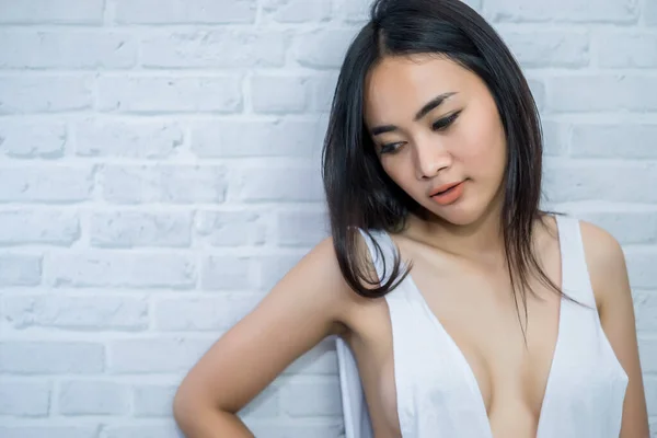 Retrato Mujer Sexy Asiática Dormitorio Retrato Perfecto Tailandia Dama Interior —  Fotos de Stock