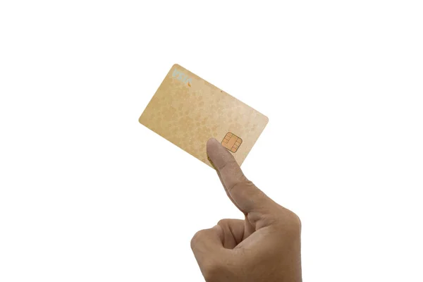Close Hand Houden Credit Card Geïsoleerd Witte Achtergrond — Stockfoto
