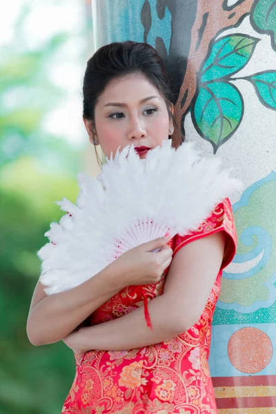 Portret Van Een Mooie Aziatische Vrouw Cheongsam Jurk Thailand Mensen — Stockfoto