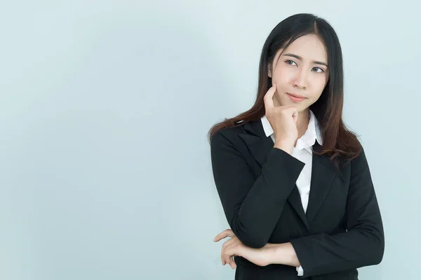 Business Woman Think Ideas Isolate White Background Thailand People Secretary — Stock Photo, Image