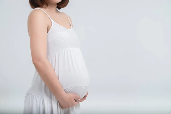Retrato Mujer Embarazada Asiática Sobre Fondo Blanco Tailandiay Gente Usa —  Fotos de Stock