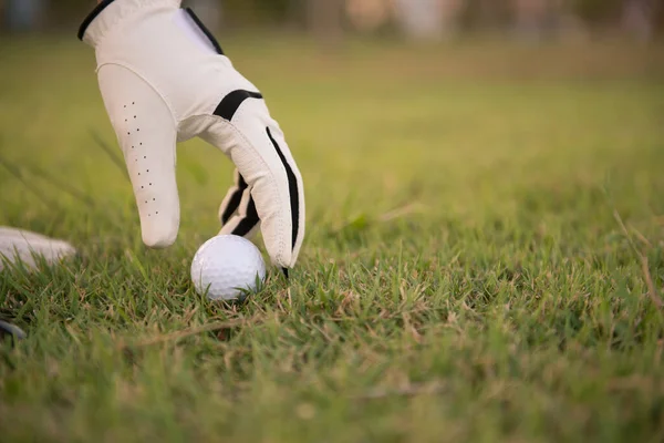 Närbild Hand Golfare Sätta Golf Från Gräs Thailand Människor — Stockfoto