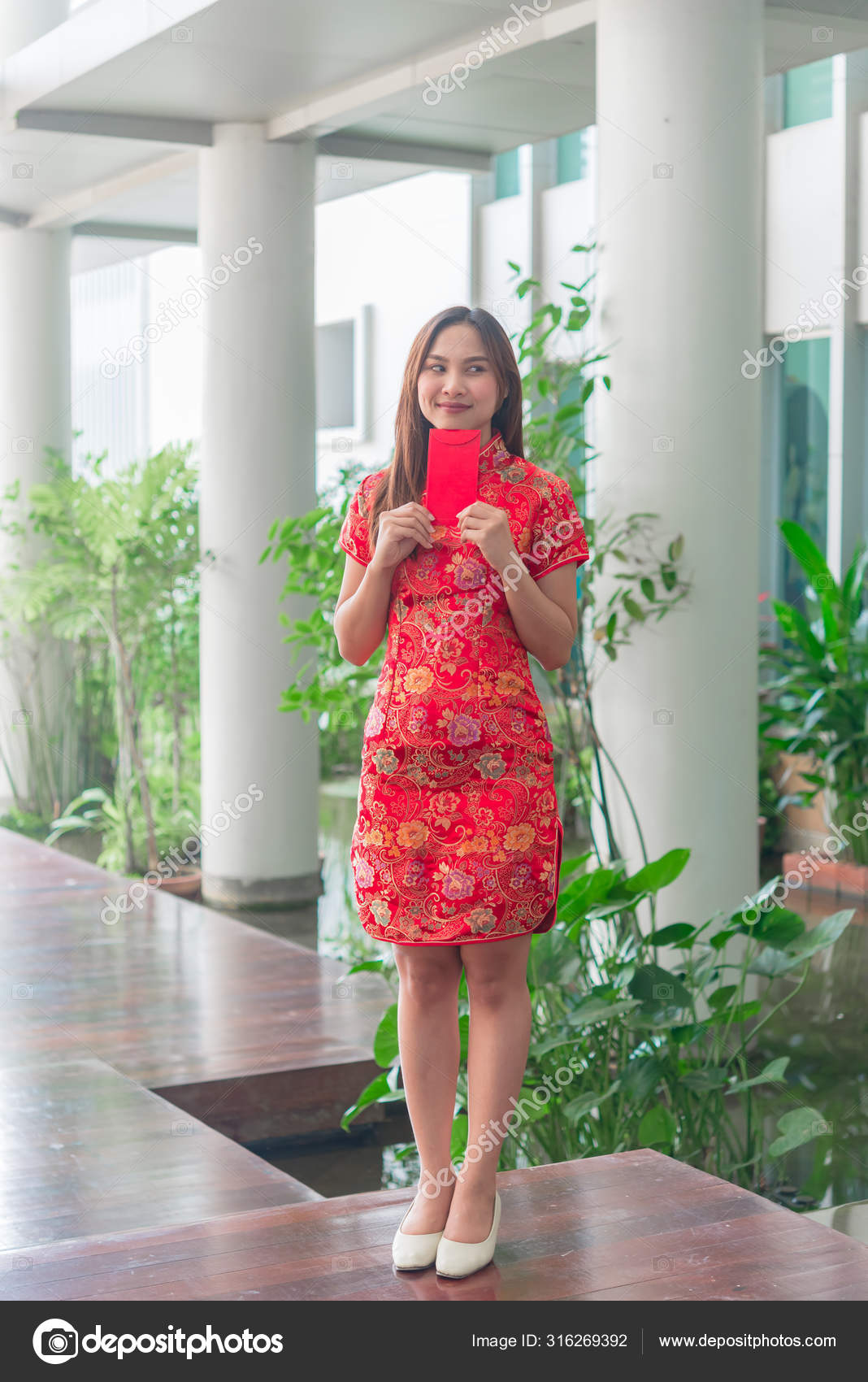 Portrait Two Beautiful Asian Women Cheongsam Dress Thailand People