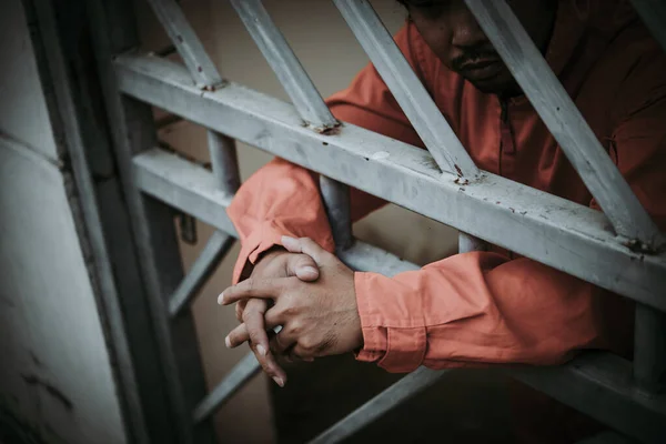 Hands Men Desperate Catch Iron Prison Prisoner Concept Thailand People — Stock Photo, Image