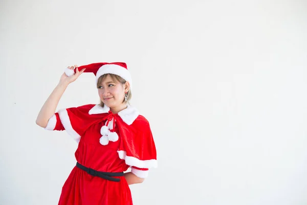 Чудова Молода Азіатка Санта Клауса Вдягнена Білому Тлі — стокове фото