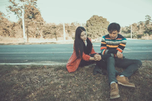 Bild Paar Asiatische Valentinstag Auf Vintage Style — Stockfoto