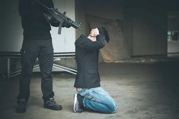 Homme Affaires Est Otage Bandit Thaïlandais Otage Terroriste — Photo