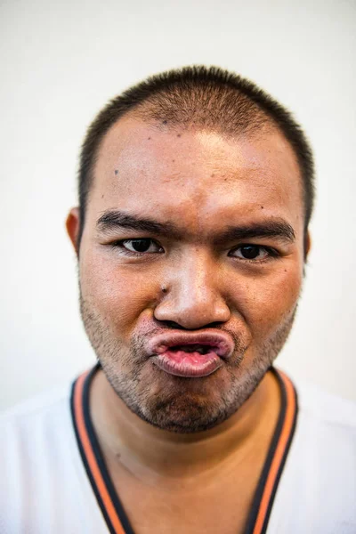 Asian Man Look Dirty Make Funny Face — Stock Photo, Image