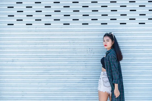 Portré Gyönyörű Ázsiai Hipsters Lány Egy Kép Szabadban Thaiföld Emberek — Stock Fotó