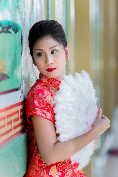 Portret Van Een Mooie Aziatische Vrouw Cheongsam Jurk Thailand Mensen — Stockfoto