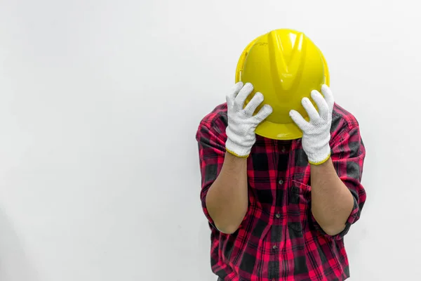 Técnico Desgaste Casco Aislado Sobre Fondo Blanco Tailandia Personas Día —  Fotos de Stock