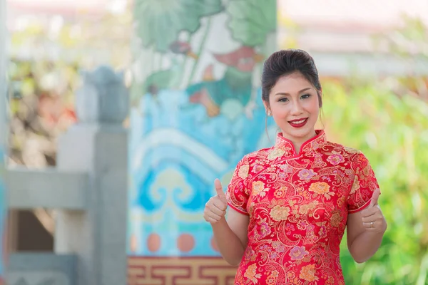 Portré Gyönyörű Ázsiai Cheongsam Ruha Thaiföld Emberek Boldog Kínai Újév — Stock Fotó