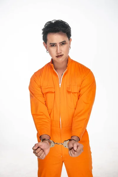 Portrait Prisoner White Background Asian Bad Guy — Stock Photo, Image