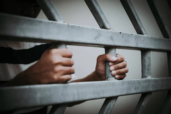 Hands Men Desperate Catch Iron Prison Prisoner Concept Thailand People — Stock Photo, Image